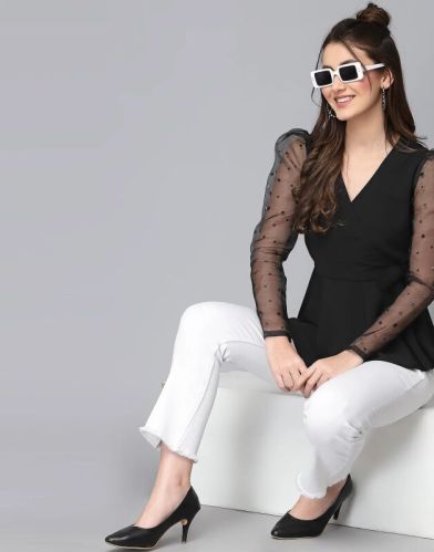 Polyester Embellished Top, Color : Black