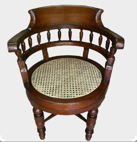 Polished Hardwood Spindle Back Cane Seat Round Chair