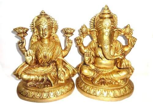 Brass Laxmi Ganesh Murti, Color : Golden (Gold Plated)