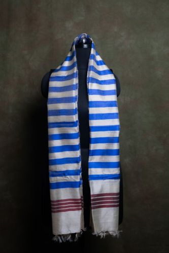 Cream Striped Raw Silk Stole, Technics : Attractive Pattern