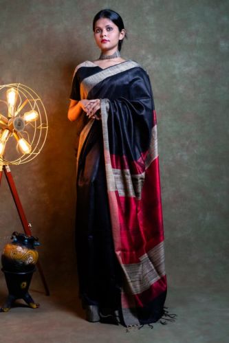 Stitched Printed Raw Silk Saree, For Easy Wash, Anti-Wrinkle, Shrink-Resistant, Technics : Hand Made