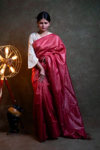 Anuttara Stitched Tasar Silk Saree, For Easy Wash, Anti-Wrinkle, Shrink-Resistant, Technics : Hand Made