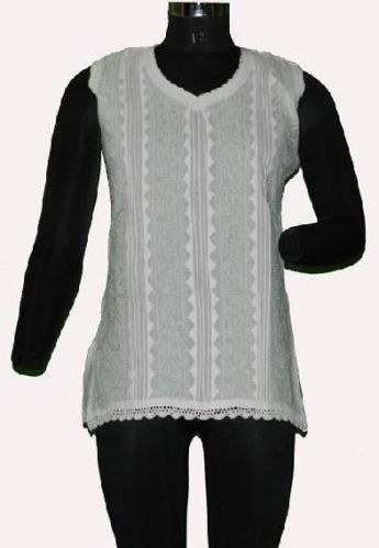 Plain Cotton Ladies Lucknowi Short Kurtis, Size : 38, 40, 42, 44, 46
