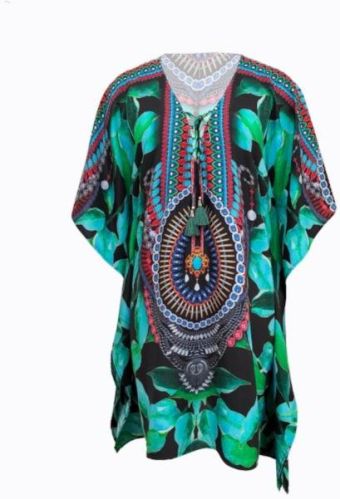 ARA Polyester Crepe Womens Short Printed Kaftan, Color : Multicolor