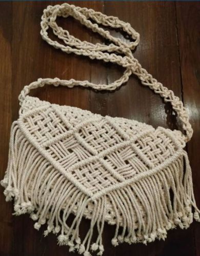 ARA Rectangular Cotton Macrame Clutch Bag, For Casual, Color : White