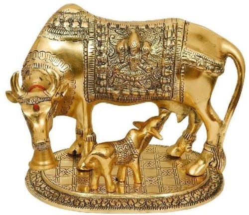 Brass Kamadhenu Cow Calf Statue