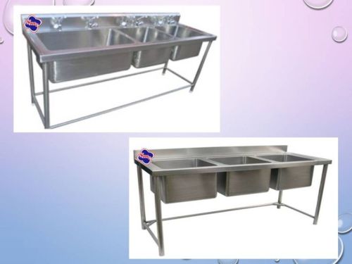 Silver Rectangular Polished Three Sink Unit, For Commercial Kitchen, Feature : Durable, Shiny Look