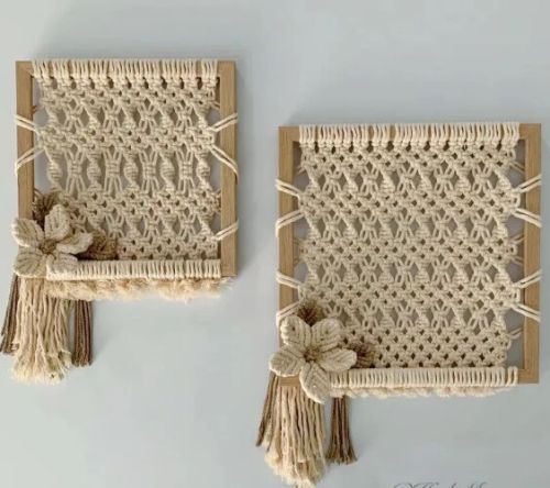 Bamboo Macrame Wall Hanging, Color : White