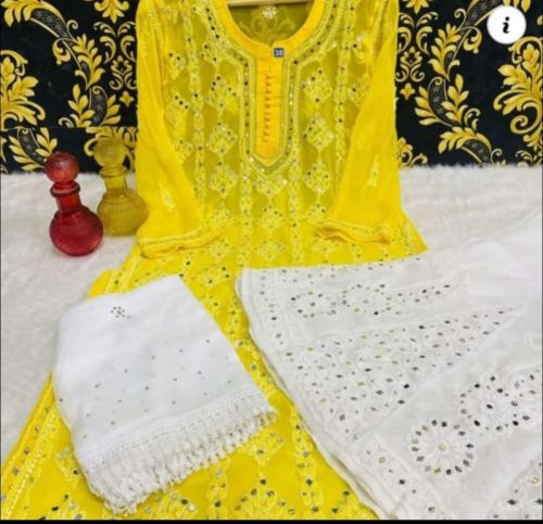 Regular Collar Georgette Chikankari Suit, Occasion : Festival Wear