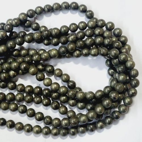 Unpolished Golden Round Smooth 8mm Pyrite Stone Beads, Purity : Natural Gemsotne