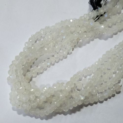 White Rainbow Moonstone Faceted Rondelle Stone Beads