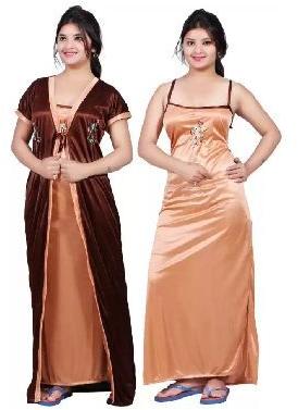 Plain Satin Long Nighty, Size : M