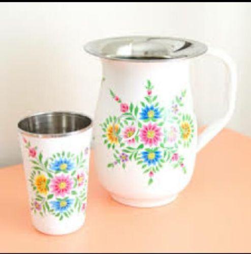 Steel Hand Painting Jug & Glass Set