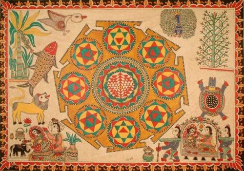 Polished Tantrik Style Madhubani Painting, For Wall Decoration, Home Decoration, Lobby Areas Office Decoration