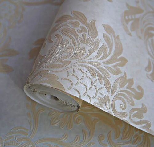 Non-Woven Non Woven Wallpaper, Color : White Golden