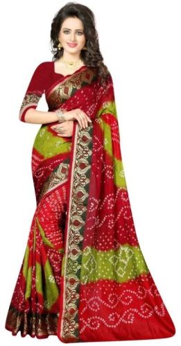 MultiColor Cotton Rajsthani Bandhani Saree, Occasion : Casual