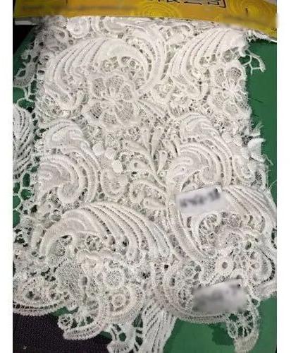 White Cotton Lace Fabric, Pattern : Embroidered