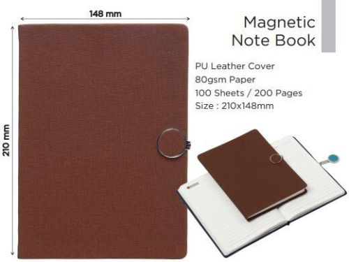 PU Leather Cover Magnetic Note Book, For Schools, College, Office, Gifting, Size : 210x148mm