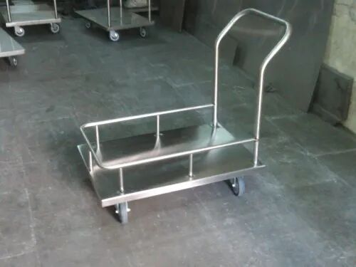 Stainless Steel MATERIAL HANDLING TROLLEY, Color : Silver