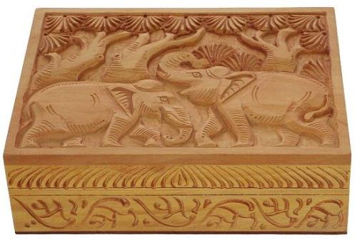 Haldu Wood Elephant Design Storage Box, Color : Brown