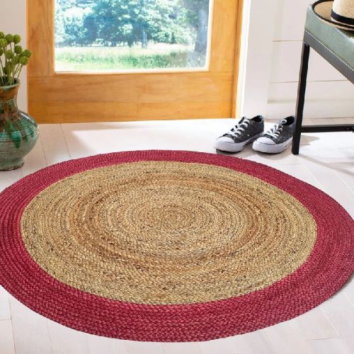Natural/Red 100% Jute Yarn MRIC-041 Braided Rugs