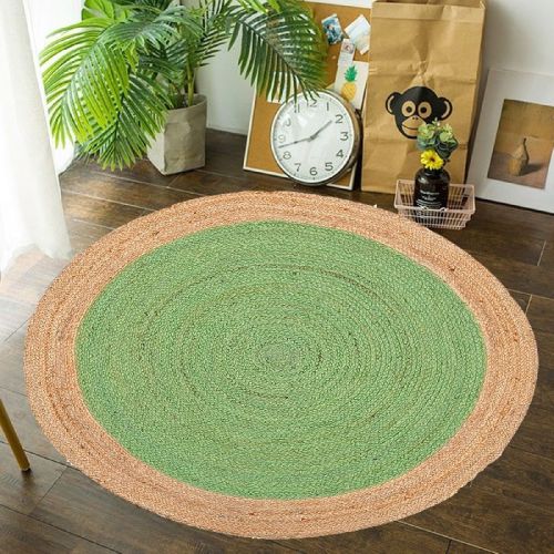 Green/Natural 100% Jute Yarn MRIC-077 Braided Rugs