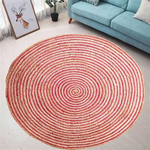 Red/Natural 100% Jute Yarn MRIC-081 Braided Rugs