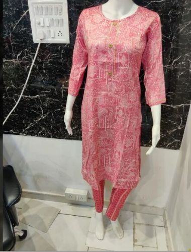 Capsule Foil Print Rayon Kurti Pant Set, Size : M To Xxl