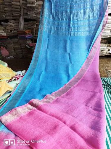 Plain Pure Linen Saree, Occasion : Party Wear