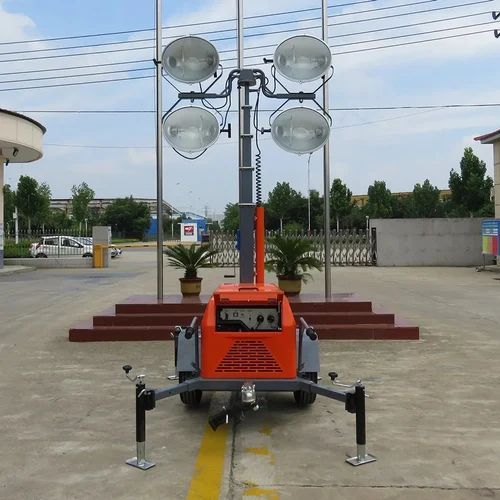 White LED Mild Steel 7m Mobile Lighting Tower, Power : 0.8 kVa