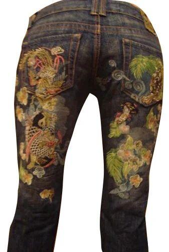 Blue Embroidered Jeans, Size : 28, 30, 32, 34, 36 Inch