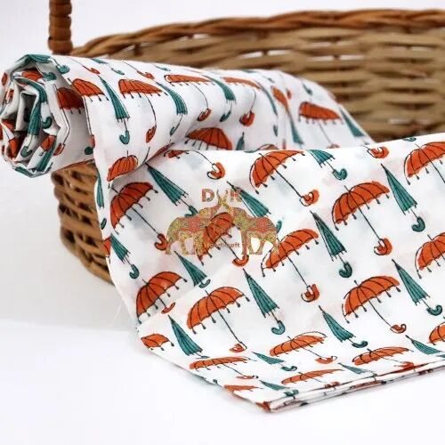 Block Printed Baby Muslin Swaddles, Color : Orange Green