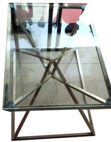 Rectangular Stainless Steel Glass Top Table, For Restaurant