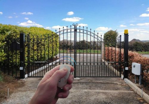 Black Polished Iron Remote Control Swing Gate, Power : Battery