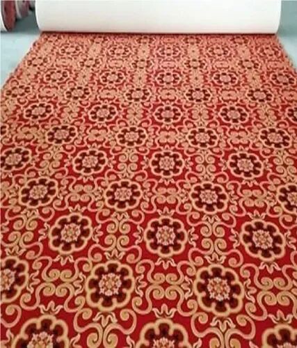 JDA Red Rectangular Polyester Paper Printed Carpet, For Home, Packaging Type : Roll