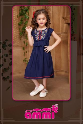 Ammi Plain Rayon Kids Embroidered Frock, Occasion : Festive Wear
