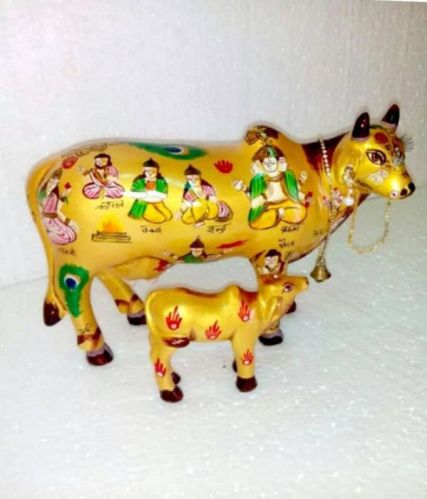 Fiber Kamdhenu Cow Statue, For Home, Office Temple, Color : Golden