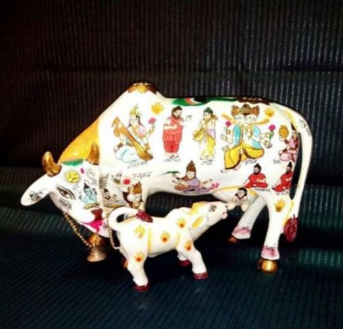 Fiber White Kamdhenu Cow Statue, For Home, Office Temple