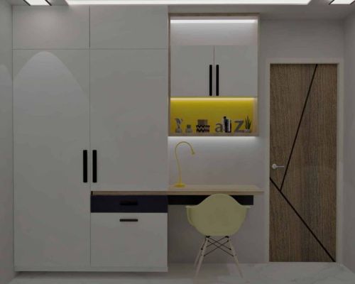 Wooden Wardrobe With Study Table, Size : Standard