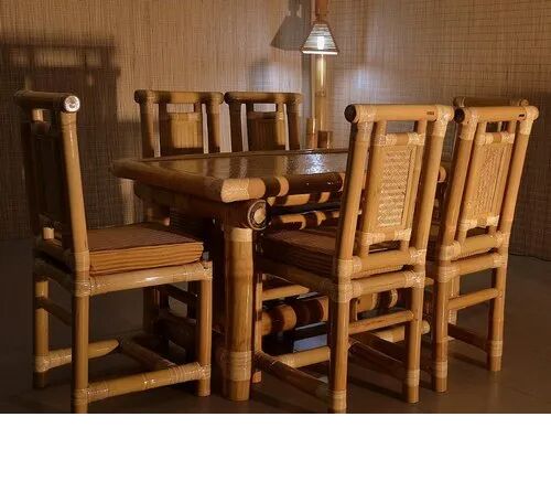 Brown Bamboo Dining Table Set