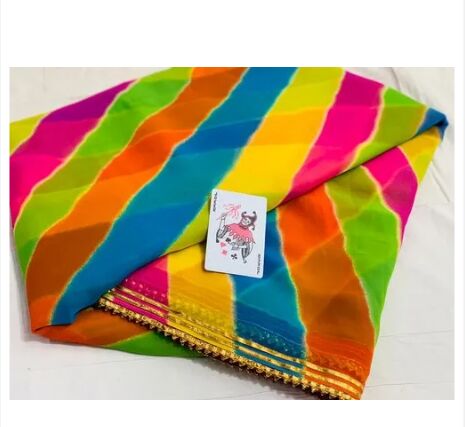 Unstitched Plain Traditional Lehriya Saree, Packaging Type : Plastic Bag