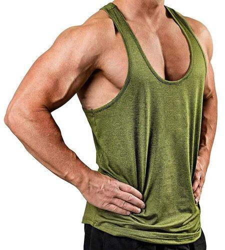Loose Fit Pure Cotton Mens Gym Vest, Color : Green