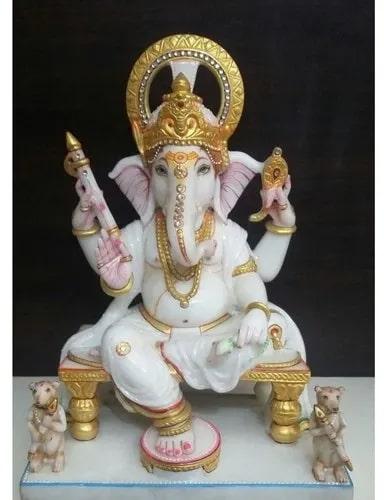 Multi Color 18 Inch Marble Ganesh Statue, For Worship, Position : Sitting