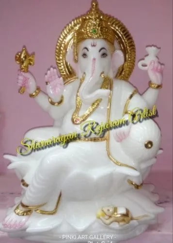 White 28 Inch Marble Ganesh Statue, For Worship, Position : Sitting