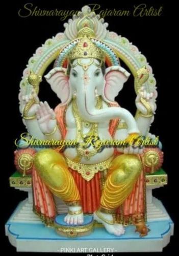 Multi Color 32 Inch Marble Ganesh Statue, For Worship, Position : Sitting