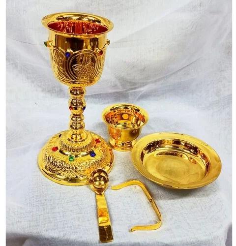 Brass Golden Chalice Paten Set