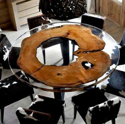 Live Edge Round Epoxy Top Dining Table