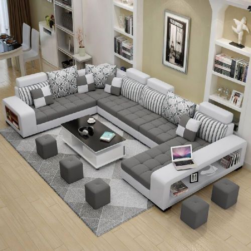 U Shaped Fabric Sofa Set, For Living Room, Color : Grey