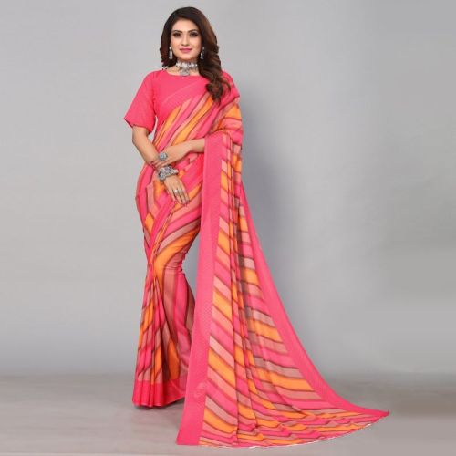 Georgette Unstitched Printed Saree, Age Group : Adults