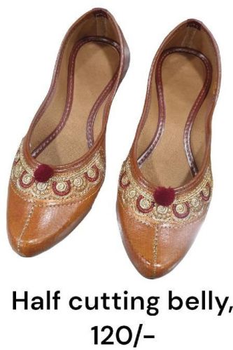 Plain Ladies Half Cut Jutti, Color : Brown